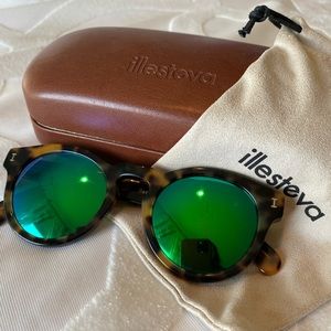 Illesteva Leonard Sunglasses Green Mirrored Lenses